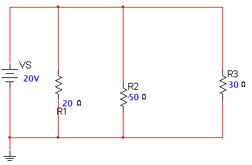 parallel circuit with 20,50 and 30 ohm resistors